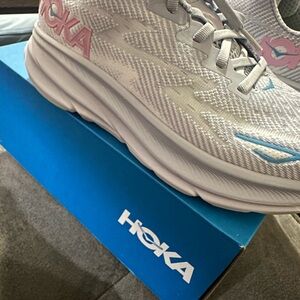Hoka One One Women's White and Pink Athletic Shoes